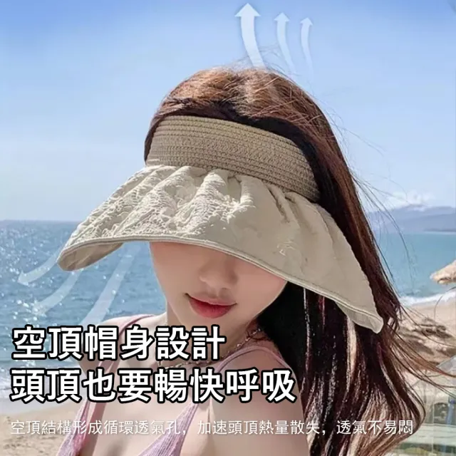 【Gordi】雙面戴空頂貝殼帽 大帽簷遮臉防曬帽 戶外抗UV遮陽帽 髮箍/防曬兩用太陽帽
