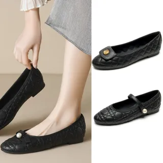 【JP Queen New York】淑女菱格女款大尺碼圓頭平底娃娃鞋淑女鞋(3款可選)