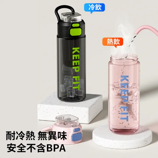 【SUNY】美國進口Tritan防摔運動水壺 750ML 直飲吸管兩用水瓶 手提水杯 健身杯 帶刻度透明水瓶(帶茶隔)