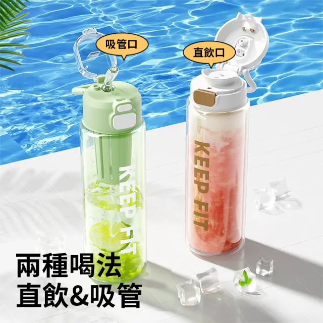 【SUNY】美國進口Tritan防摔運動水壺 750ML 直飲吸管兩用水瓶 手提水杯 健身杯 帶刻度透明水瓶(帶茶隔)
