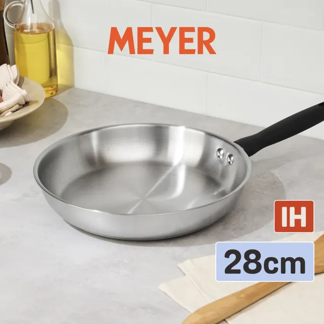 【MEYER 美亞】銀月系列不鏽鋼鍋平底鍋28cm(瓦斯爐/IH/電磁爐/洗碗機 適用)