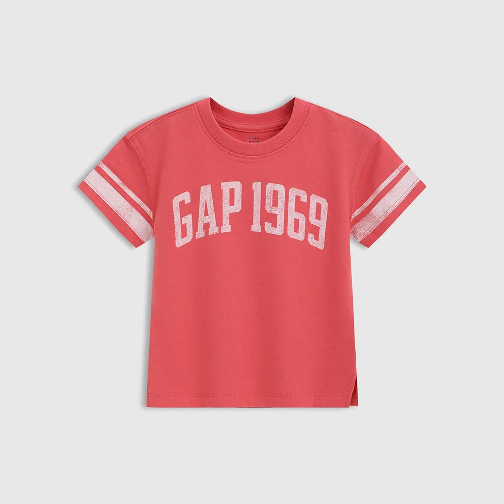 【GAP】男幼童裝 Logo純棉印花圓領短袖T恤-西瓜紅(738280)