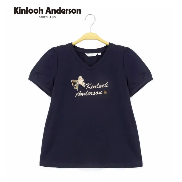 【Kinloch Anderson】公主袖格紋蝴蝶結桃心領顯瘦棉質上衣(KA1253014 淺綠/藏青)