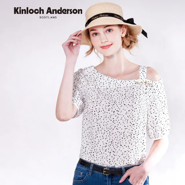 【Kinloch Anderson】可愛點點肩帶小露肩設計雪紡短袖上衣(KA1251011 白色 / 黑色)