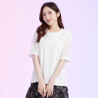 【betty’s 貝蒂思】浪漫蕾絲燒花紗袖T-shirt(白色)