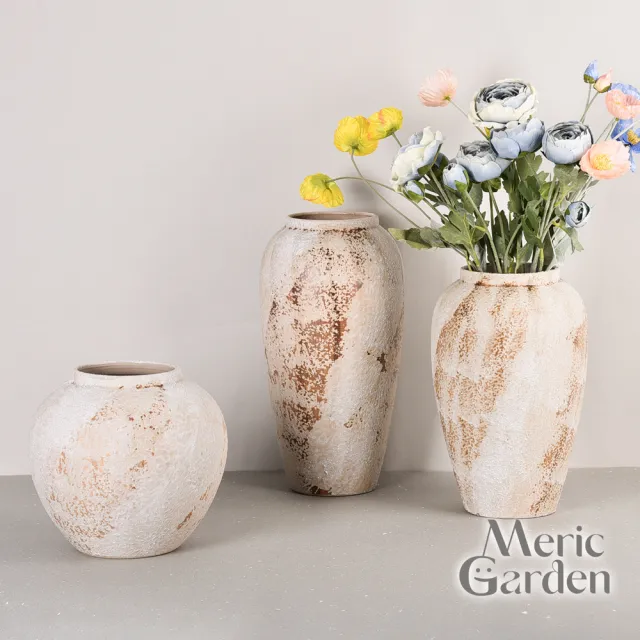 【Meric Garden】法式侘寂瓏華織憶陶瓷花瓶/裝飾花瓶/桌面擺飾_L(花藝花器 插花裝飾品 造型花)