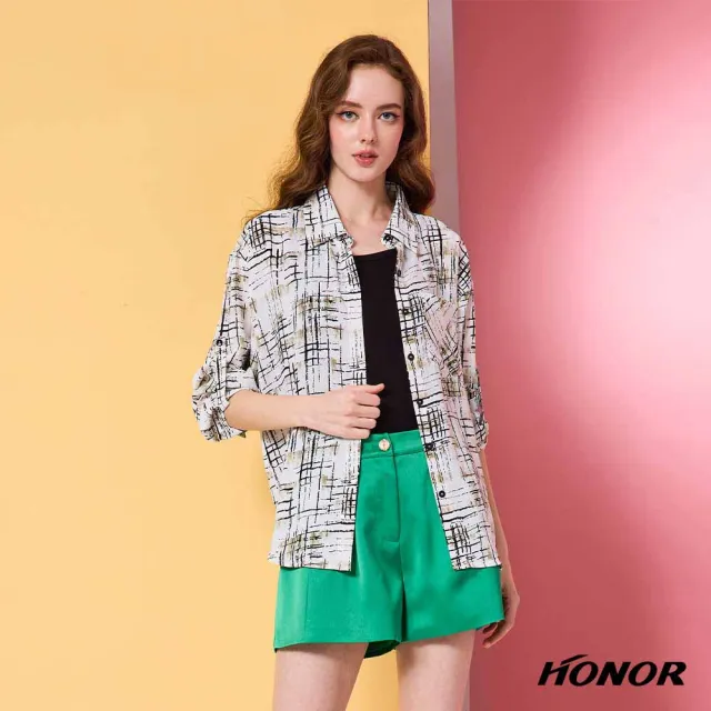 【HONOR 山形屋】出清品 個性藝術抽象線條印花襯衫-白(限定出清)