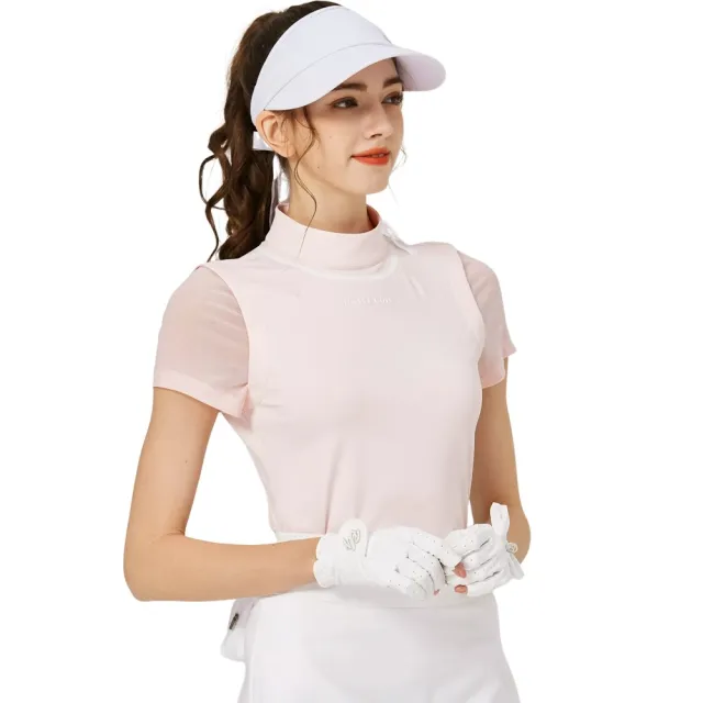 【BLKTEE GOLF】出清特價 網紗袖圓領女短袖上衣-粉紅.寶藍(高爾夫短袖上衣 golf球衫)