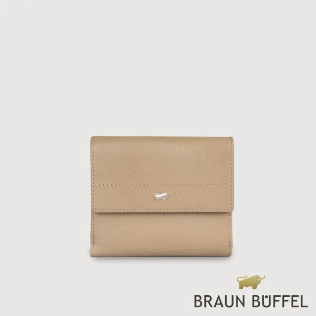 【BRAUN BUFFEL 德國小金牛】依雅娜 8卡兩折短夾-奶茶棕(BF853-404-SVM) 錢包送禮推薦