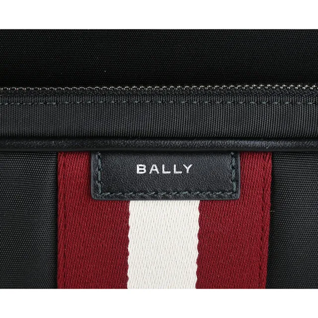 【BALLY】BALLY Code銀字燙印標誌紅白條紋設計尼龍後背包(黑)