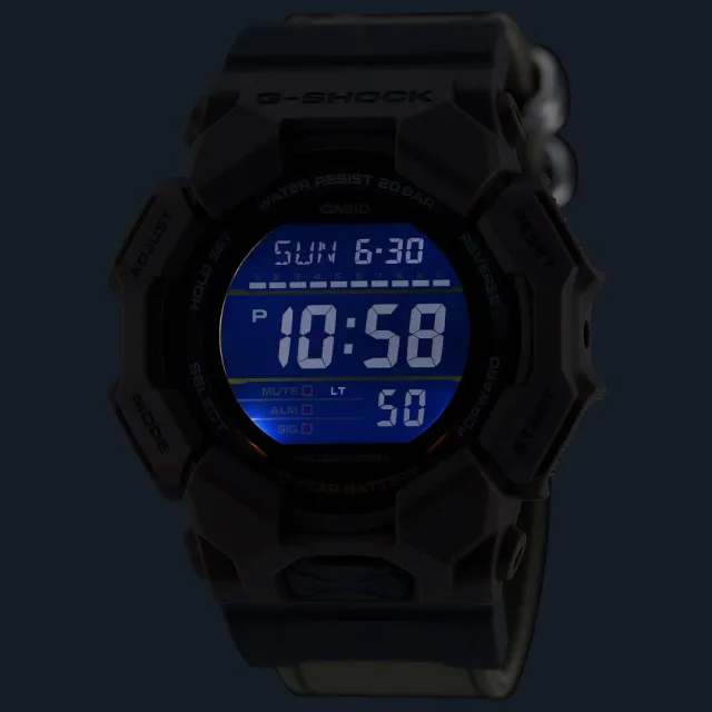 【CASIO 卡西歐】G-SHOCK 十年電力 大地棕 強韌布質錶帶 數位顯示 GD-010CE-51.9_mm