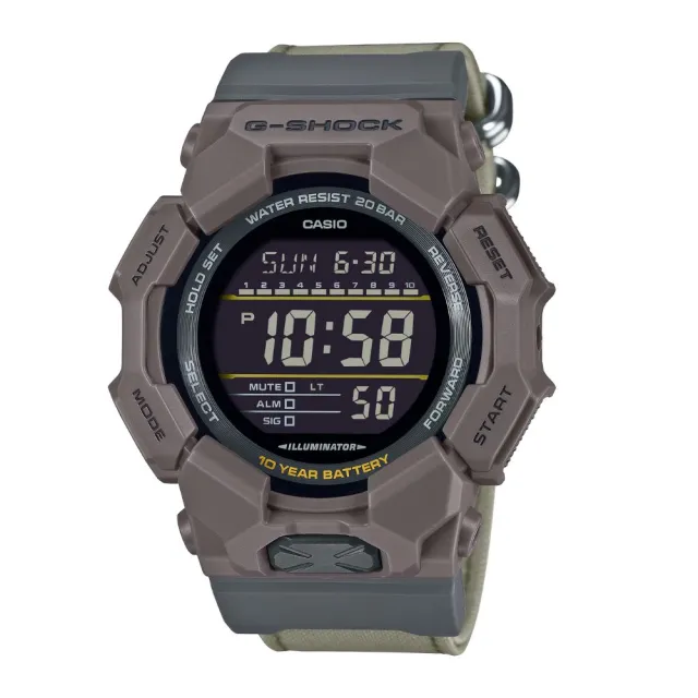 【CASIO 卡西歐】G-SHOCK 十年電力 大地棕 強韌布質錶帶 數位顯示 GD-010CE-51.9_mm