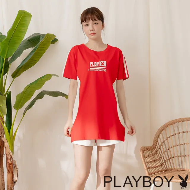 【PLAYBOY】經典紅米撞色長上衣(紅色)