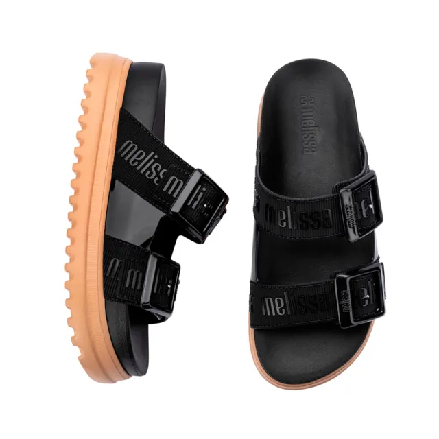 【Melissa】LOGO雙扣帶厚底拖鞋(黑色)
