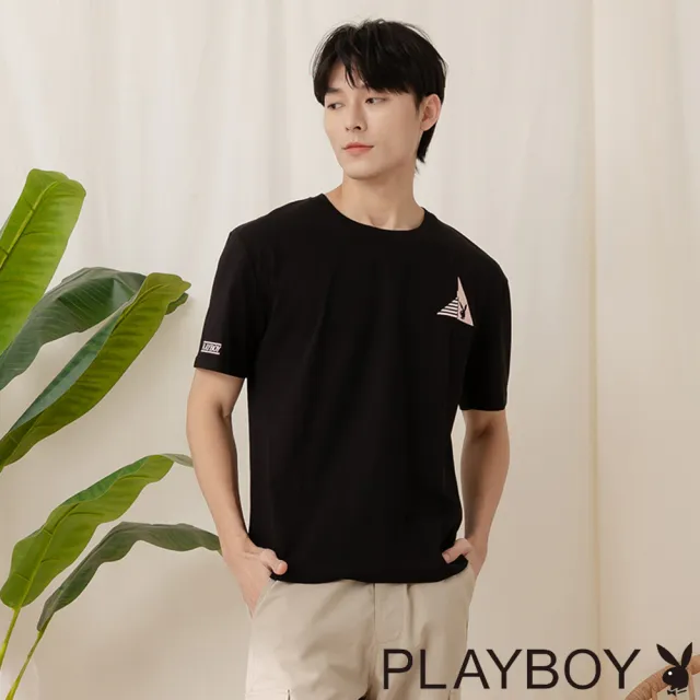 【PLAYBOY】涼感繡花圓領T-SHIRT(黑色)