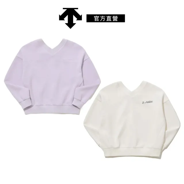 【DESCENTE】迪桑特 女士 棉混紡雙面運動衫 長袖上衣(奶油白色/紫色)