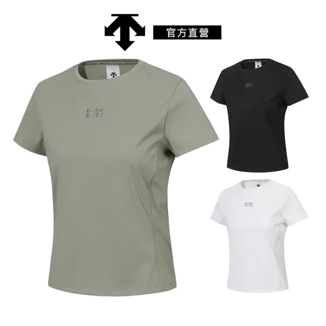 【DESCENTE】迪桑特 T-SHIRTS 短袖 女士 中短版運動上衣(黑色/卡其色/白色)