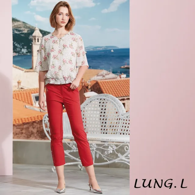 【LUNG.L 林佳樺】LS60A白色提花雪紡印花質感五分袖女裝上衣(春夏新品)
