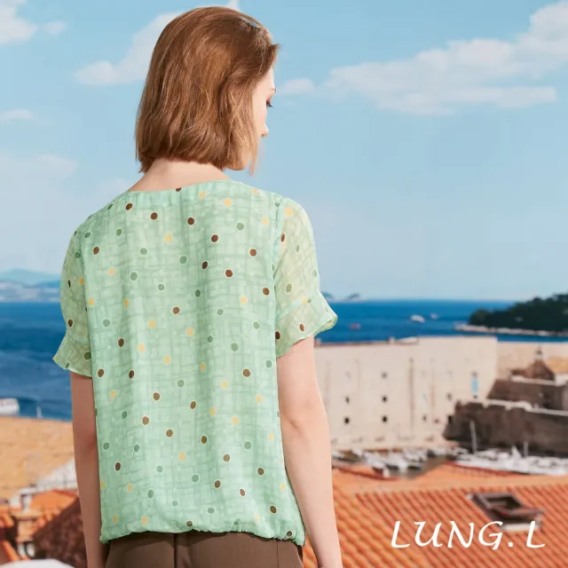 【LUNG.L 林佳樺】LS29A淡綠色圓點格紋印花雪紡短袖女裝上衣(春夏新品)