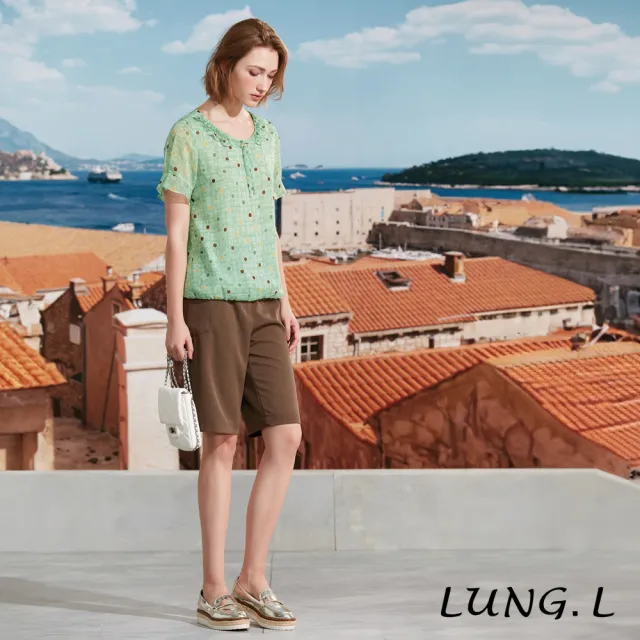 【LUNG.L 林佳樺】LS29A淡綠色圓點格紋印花雪紡短袖女裝上衣(春夏新品)