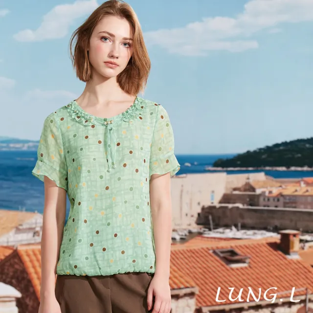 【LUNG.L 林佳樺】LS29A淡綠色圓點格紋印花雪紡短袖女裝上衣(春夏新品)