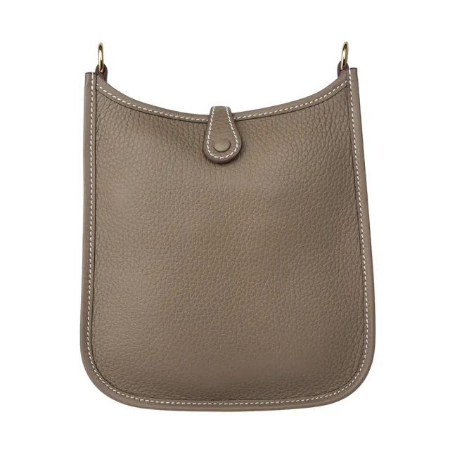 【Hermes 愛馬仕】金釦 TC皮 MINI EVELYNE 16 斜背包(大象灰/深藍背帶)
