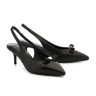 【BYHUE】韓系氣質兩穿愛心蝴蝶夾釦羊皮後繫帶軟芯尖頭高跟鞋(黑)