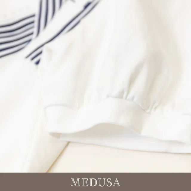 【MEDUSA 曼度莎】現貨-條紋蝴蝶結印花泡泡袖上衣（M-XL）｜女上衣 女休閒上衣(605-5010A)