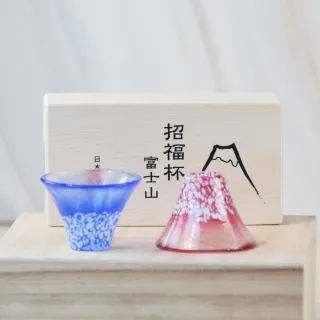 【YU Living 信歐傢居】日本進口 東洋佐佐木富士山迷你招福杯禮盒組 35ml(藍紅色.禮盒裝.酒器用具.清酒杯)