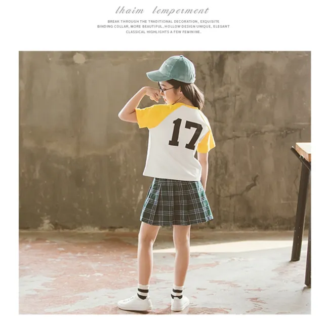 【橘魔法】插肩短袖上衣+百褶格子褲裙 套裝(運動套裝 小童 制服 學院風 童裝 女童 兒童)