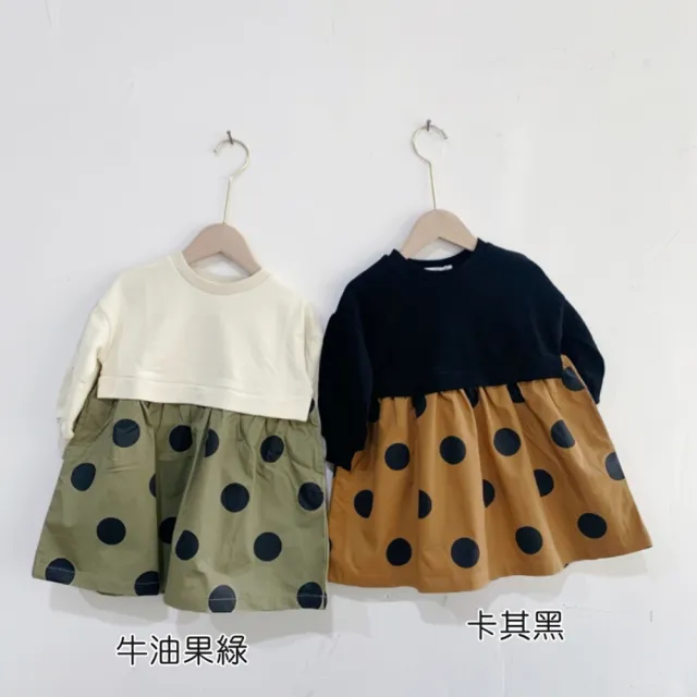 【橘魔法】大波點拼接衛衣洋裝(蓬蓬袖 連身洋裝 連衣裙 連身裙 女童 童裝 親子裝 兒童)