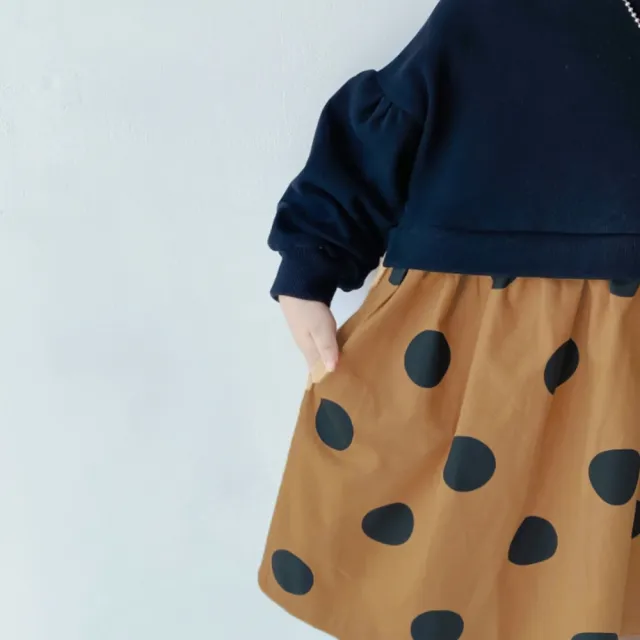 【橘魔法】大波點拼接衛衣洋裝(蓬蓬袖 連身洋裝 連衣裙 連身裙 女童 童裝 親子裝 兒童)