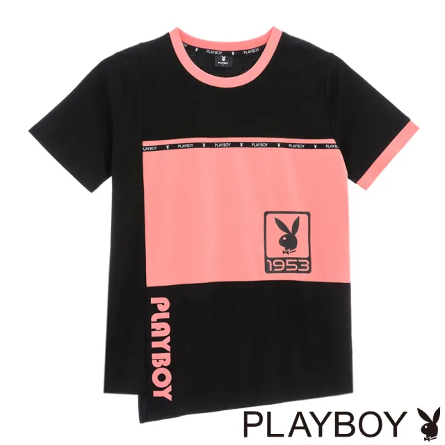 【PLAYBOY】鮭魚粉色塊個性上衣(黑色)