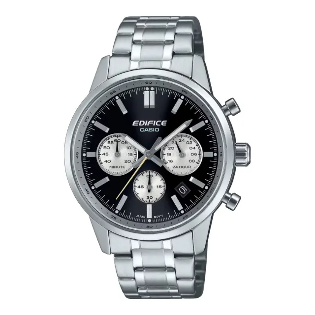 【CASIO 卡西歐】EDIFICE 三針三眼 日期顯示窗 經典黑 標準計時碼錶 球面玻璃設計 EFR-575D-1A_40.5mm