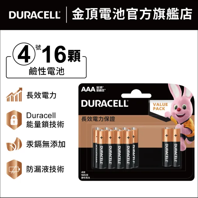 【DURACELL】金頂 鹼性電池 4號AAA(16入裝)