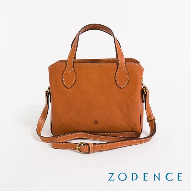 【ZODENCE 佐登司】HAN義大利植鞣革商務休閒三層手提斜背包(經典駝)