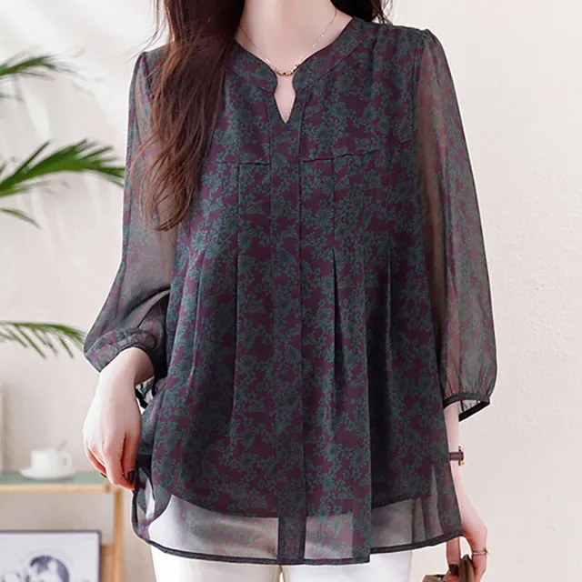 【麗質達人】5639紫色印花上衣-AA (L-5XL)