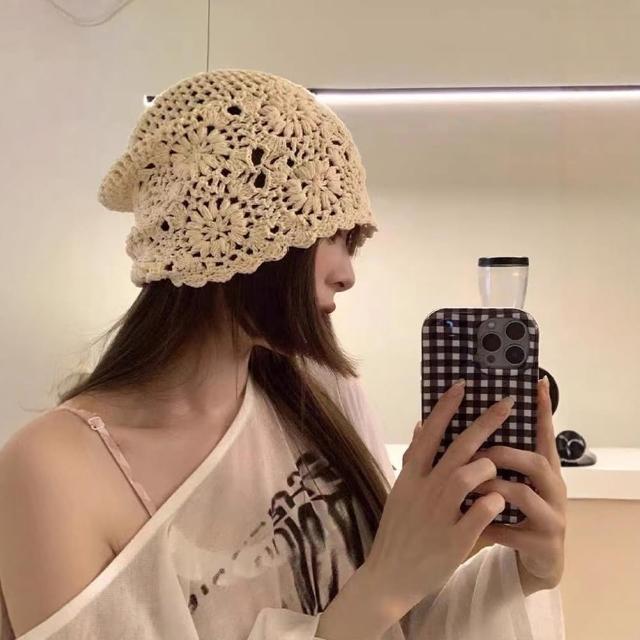 【Jun Jun】春夏款鏤空花形編織帽 小臉造型帽