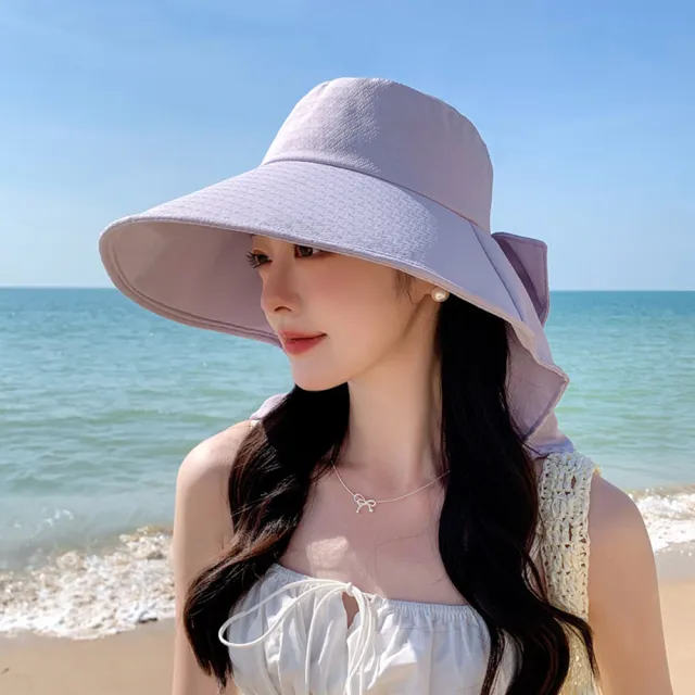 【MUAN】夏季大簷披肩蝴蝶結漁夫帽 戶外騎行遮陽帽 防曬帽(太陽帽 漁夫帽 登山帽 防風帽)