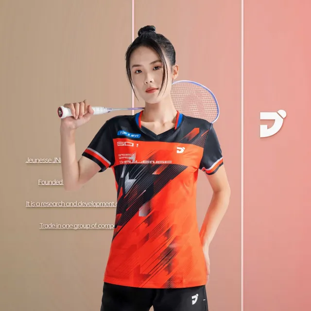 【JNICE 久奈司】女版飆速競技服 排汗衫 運動上衣 運動服 羽球服 大賽服-橘黑(JT-241W-OR)