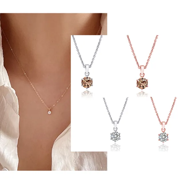 【CTJ】年貨節!現貨!10分 六爪 天然鑽 白鑽 香檳鑽 純銀 玫瑰金 鑽石項鍊(鑽石閃耀時刻 只為摯愛的妳)