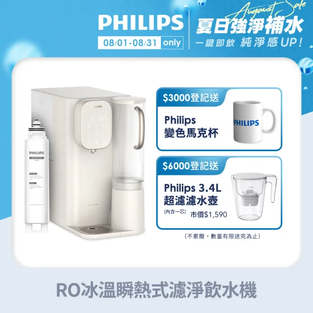 【Philips 飛利浦】RO冰溫熱瞬熱式濾淨飲水機ADD6912CW-米色(+專用濾芯ADD541)