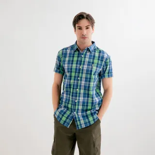 【Arnold Palmer 雨傘】男裝-格紋短袖襯衫(綠色)