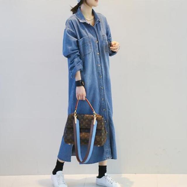 【buyer 白鵝】刷色 休閒口袋長版洋裝外套(深藍)