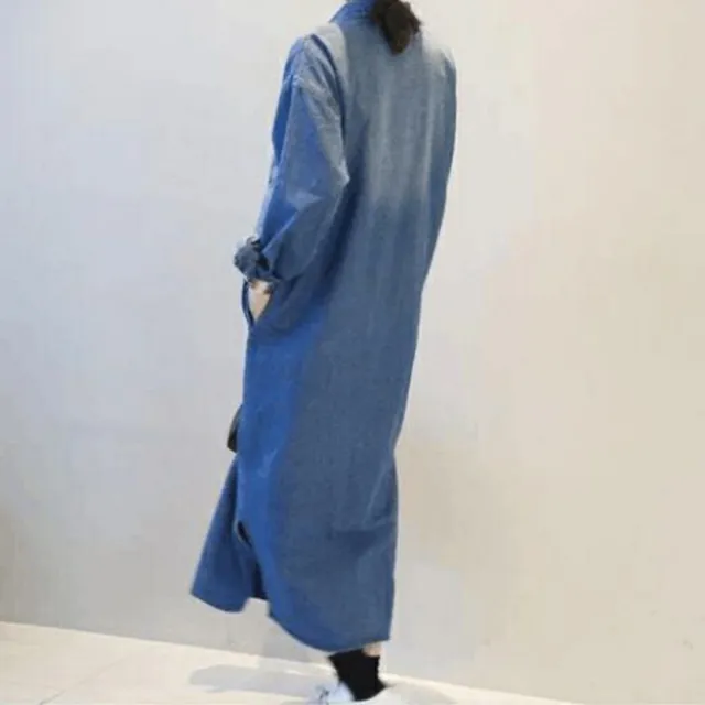【buyer 白鵝】刷色 休閒口袋長版洋裝外套(深藍)
