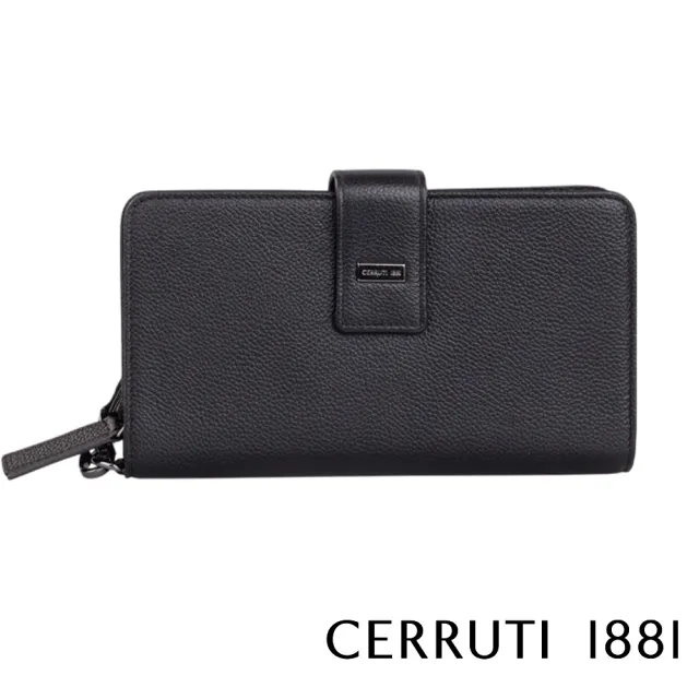 【Cerruti 1881】義大利原裝進口 頂級小牛皮手拿包(黑色 CEMA05688M)