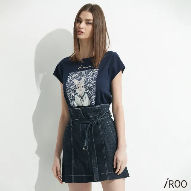 【iROO】裝飾壓線牛仔裙