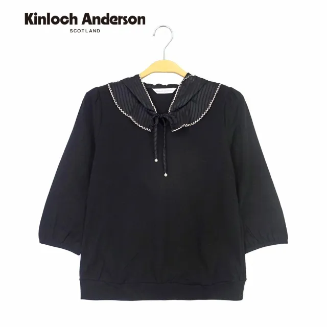 【Kinloch Anderson】甜美荷葉撞色領連帽蝴蝶結七分袖顯瘦棉質上衣(KA1253023 粉橙/黑色)