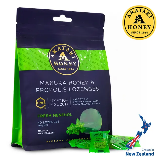 【Arataki】蜂膠麥蘆卡蜂蜜UMF10+潤喉糖40顆裝(薄荷風味Menthol)