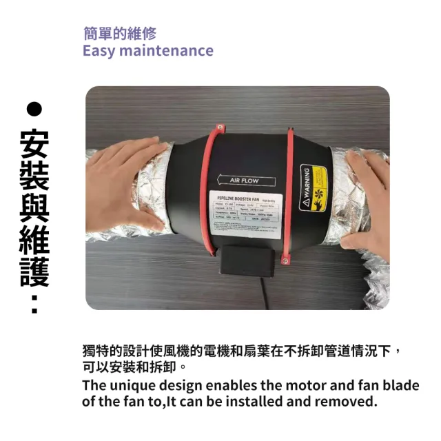 【永基】8吋排風扇 管道風機(110V單速插頭款+純銅電機排風扇)